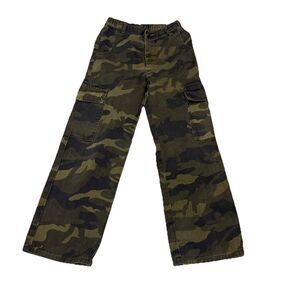 Camo Green Cargo Pants Teen Size 10-11Y W/Pockets & Stretchy Waist Ban Jeans